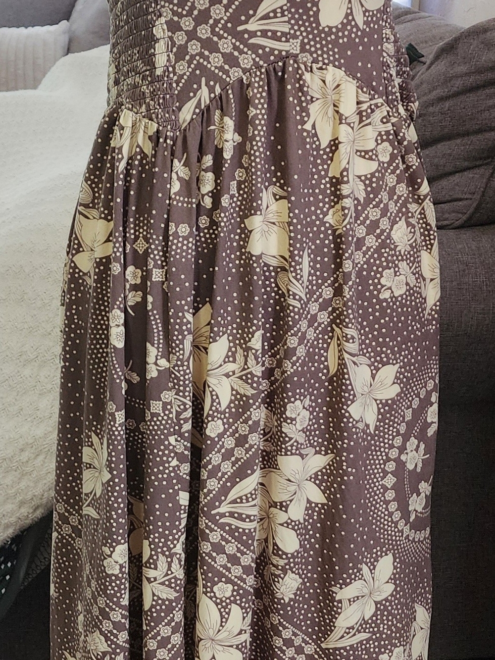 Urban Outfitters Brown Maxi Skirt with Cream Floral Print Sz Medium
